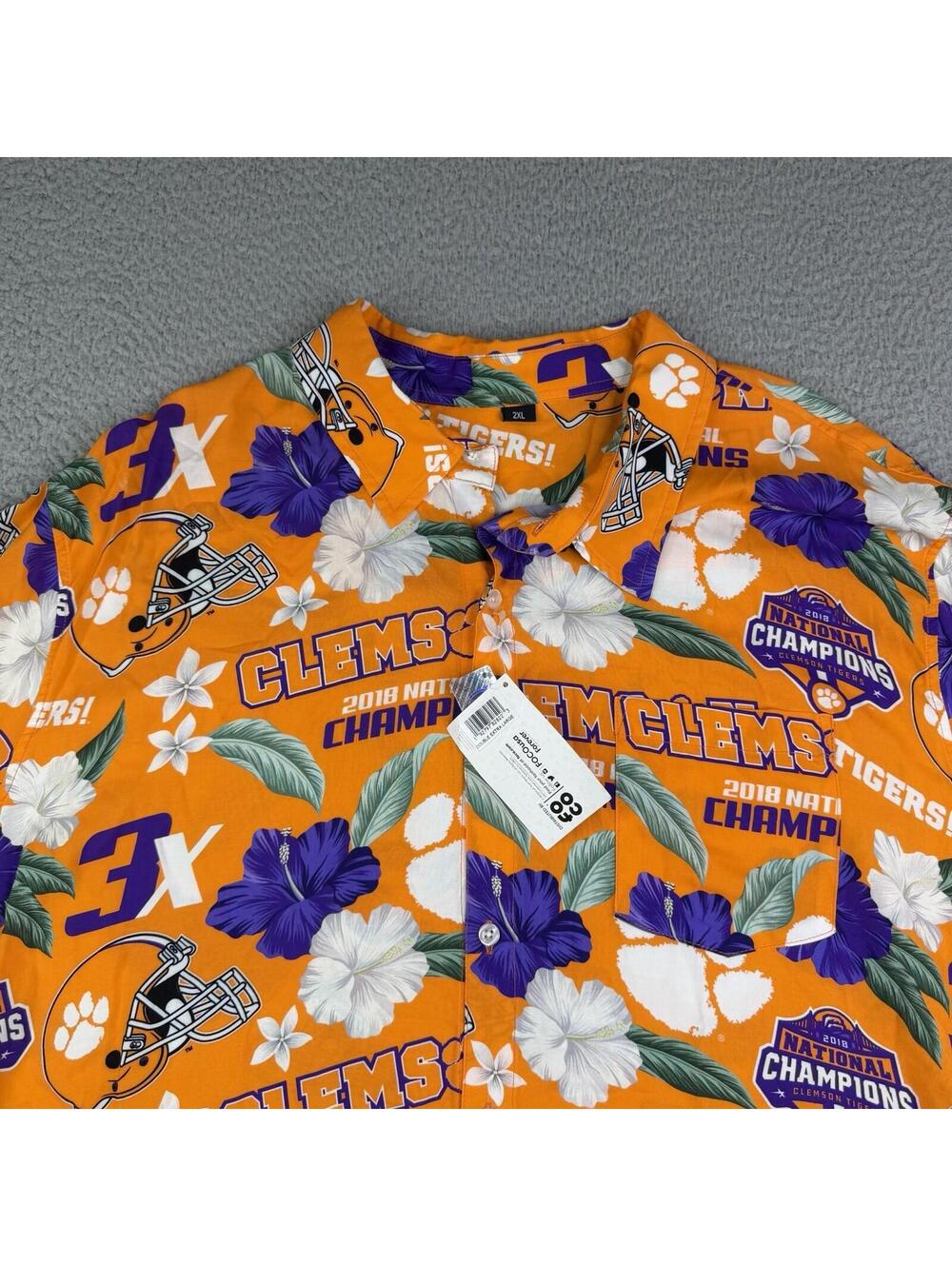 Clemson Tigers Hawaiian 2XL Shirt Orange 2018 National Champions Button Up NWT